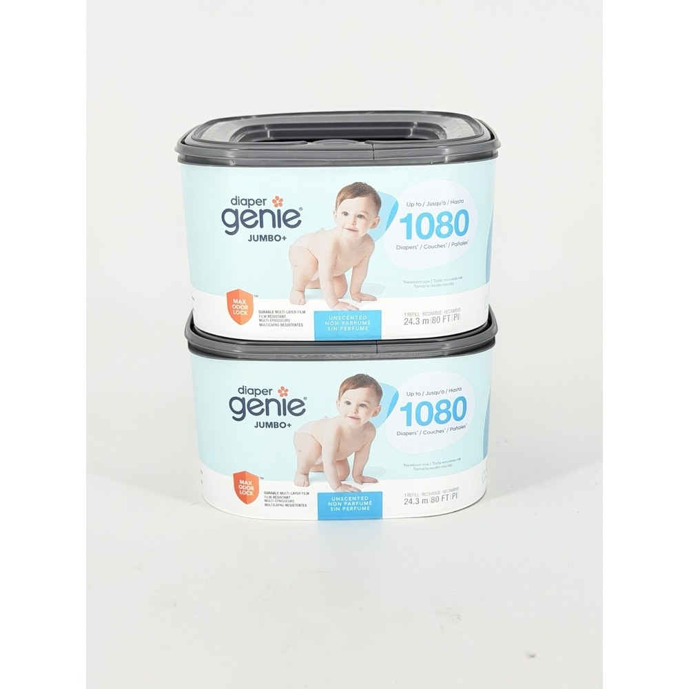 Diaper Genie Jumbo+ Refill Bags Lot of 2 Unscented 1080 Diapers Each